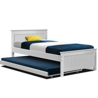 Thumbnail for Artiss Bed Frame King Single Size Wooden Trundle Daybed White ELVIS