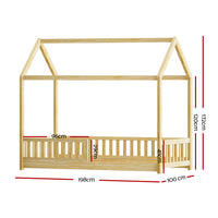 Thumbnail for Artiss Bed Frame Wooden Kids House Frame Oak ROCK