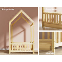 Thumbnail for Artiss Bed Frame Wooden Kids House Frame Oak ROCK