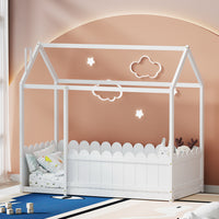 Thumbnail for Artiss Bed Frame Wooden Kids House Single Frame White KORI