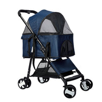 Thumbnail for Large Travel Foldable Pushchair Pet Stroller 3 in 1 -  Blue-0