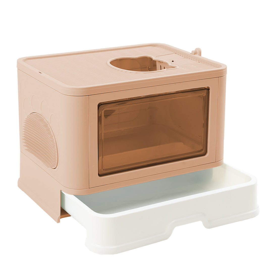 Grooming Foldable Enclosed Cat Litter Box in Pink-0