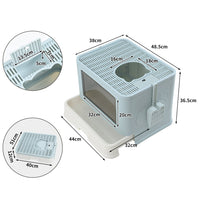 Thumbnail for Grooming Foldable Enclosed Cat Litter Box in Blue-2