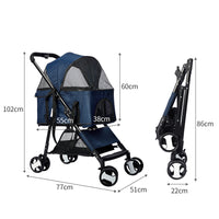 Thumbnail for Large Travel Foldable Pushchair Pet Stroller 3 in 1 -  Blue-2