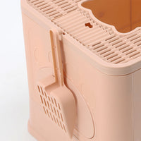 Thumbnail for Grooming Foldable Enclosed Cat Litter Box in Pink-5