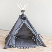 Thumbnail for Pom Pom Teepee With Mat in Grey-0