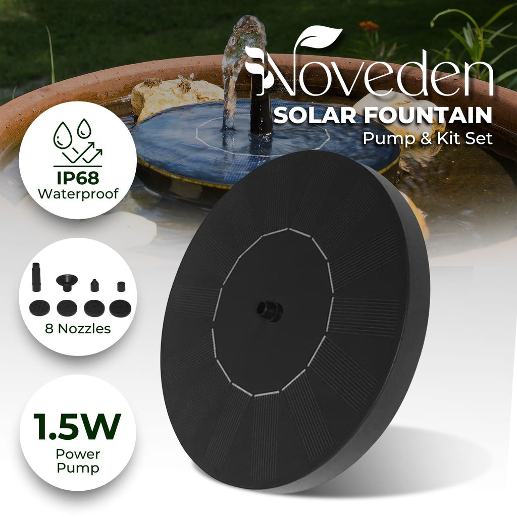 NOVEDEN 1.5W Solar Fountain Water Pump for Bird Bath (Black)