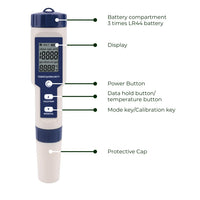 Thumbnail for NOVEDEN 5 in 1 Digital Water Quality Test Meter TDS Salinity pH Tester White Blue