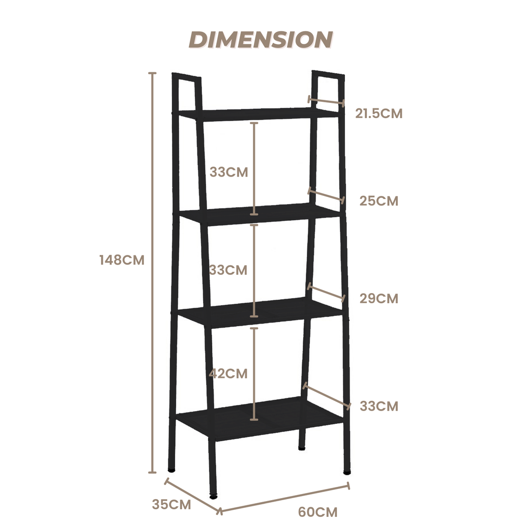 EKKIO 4 Tier Ladder Shelf (Black)