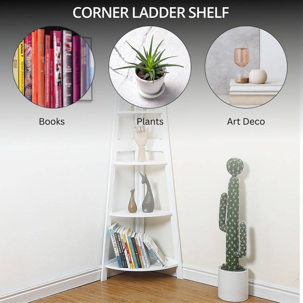 EKKIO 5 Tier Corner Ladder Shelf (White)