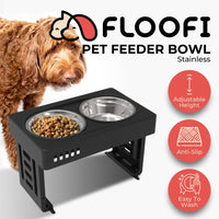 Thumbnail for FLOOFI Elevated Pet Feeder Food Water Double Bowl Adjustable Height Raised Stand