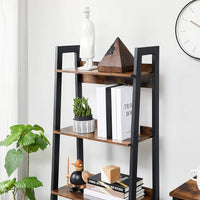 Thumbnail for VASAGLE Ladder Shelf 4-Tier Home Office Bookshelf Metal Frame Industrial Rustic Brown and Black