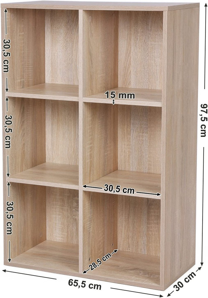 VASAGLE Bookcase with 6 Compartments Wooden Shelving