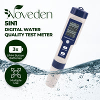 Thumbnail for NOVEDEN 5 in 1 Digital Water Quality Test Meter TDS Salinity pH Tester White Blue