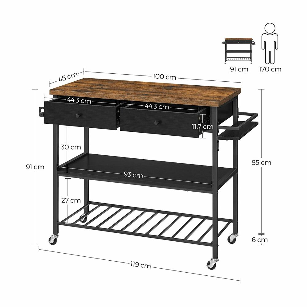 VASAGLE Kitchen Shelf with 3 Shelves and 2 Drawers