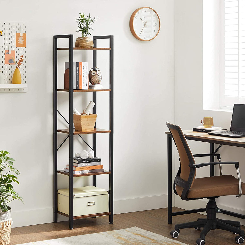 VASAGLE 5 Tier Bookshelf Rustic Brown and Black