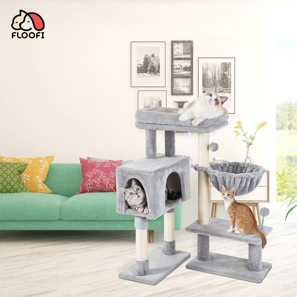 Floofi 97cm Adjustable Base Plush Cat Tree Light Grey