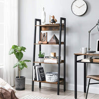 Thumbnail for VASAGLE Ladder Shelf 4-Tier Home Office Bookshelf Metal Frame Industrial Rustic Brown and Black