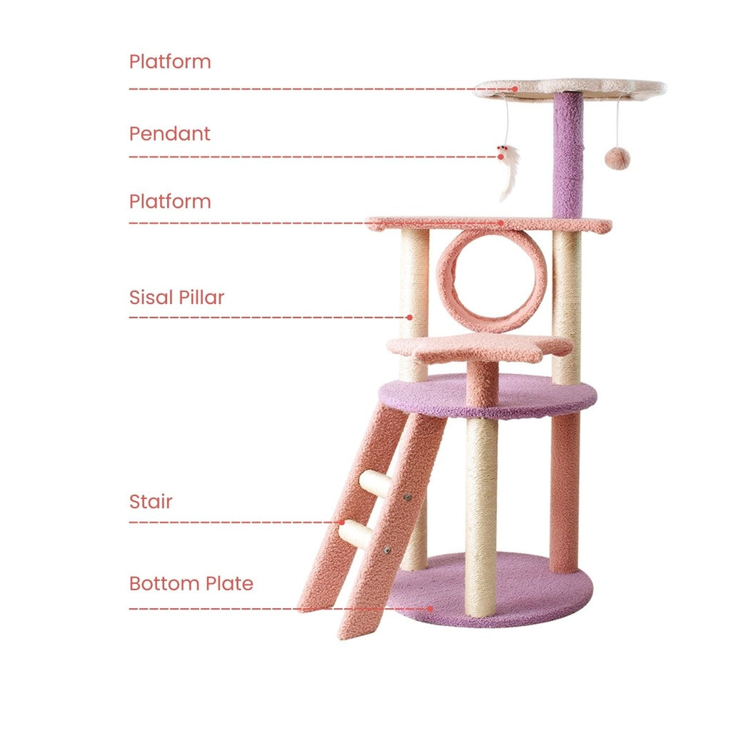 Floofi 101cm Galaxy Plush Cat Condo Cat Tree Pink Purple