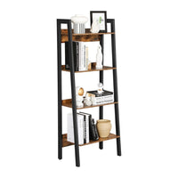 Thumbnail for VASAGLE Ladder Shelf 4-Tier Home Office Bookshelf Metal Frame Industrial Rustic Brown and Black