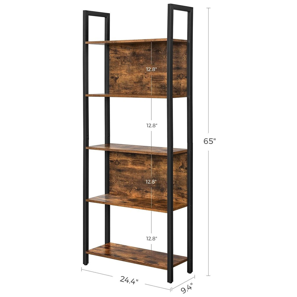 VASAGLE Bookshelf with 5 Shelves Rustic Brown and Black