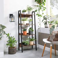 Thumbnail for VASAGLE Ladder Shelf 4-Tier Home Office Bookshelf Metal Frame Industrial Rustic Brown and Black