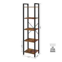 Thumbnail for VASAGLE 5 Tier Bookshelf Rustic Brown and Black