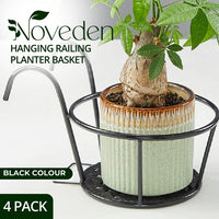 Thumbnail for 4 Pack Plant Stand Flower Holder Hanging Railing Pot Basket Plant Garden Black