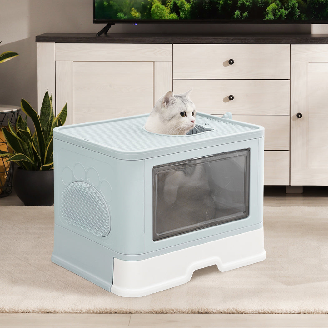 Grooming Foldable Enclosed Cat Litter Box in Blue-6