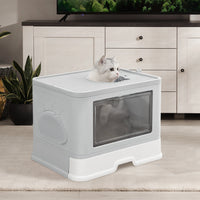 Thumbnail for Grooming Foldable Enclosed Cat Litter Box in Grey-6