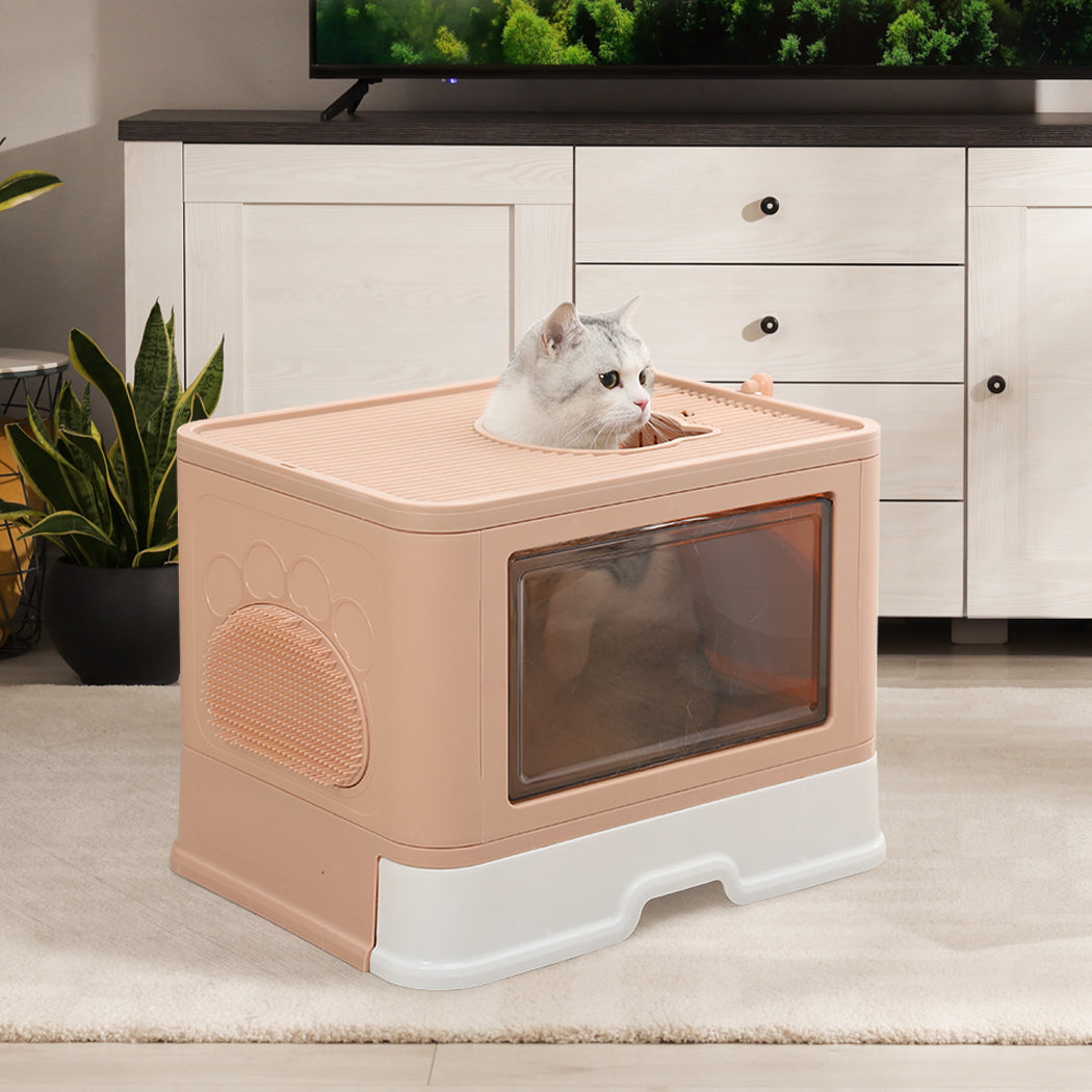 Grooming Foldable Enclosed Cat Litter Box in Pink-6