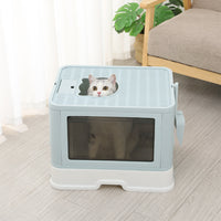 Thumbnail for Grooming Foldable Enclosed Cat Litter Box in Blue-7