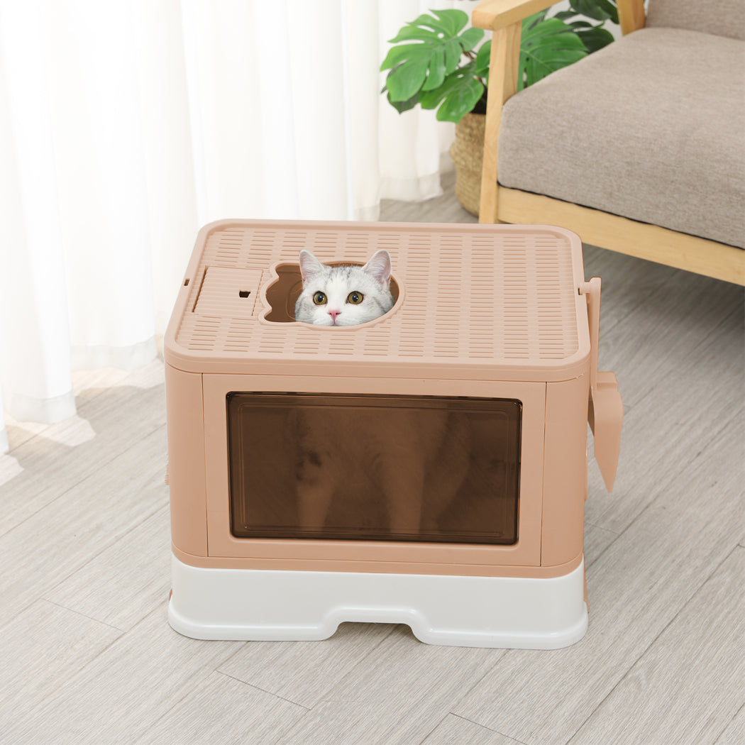 Grooming Foldable Enclosed Cat Litter Box in Pink-7