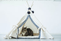 Thumbnail for Natural Canvas Cotton Pom Pom Pet Teepee in Cream & Grey-3