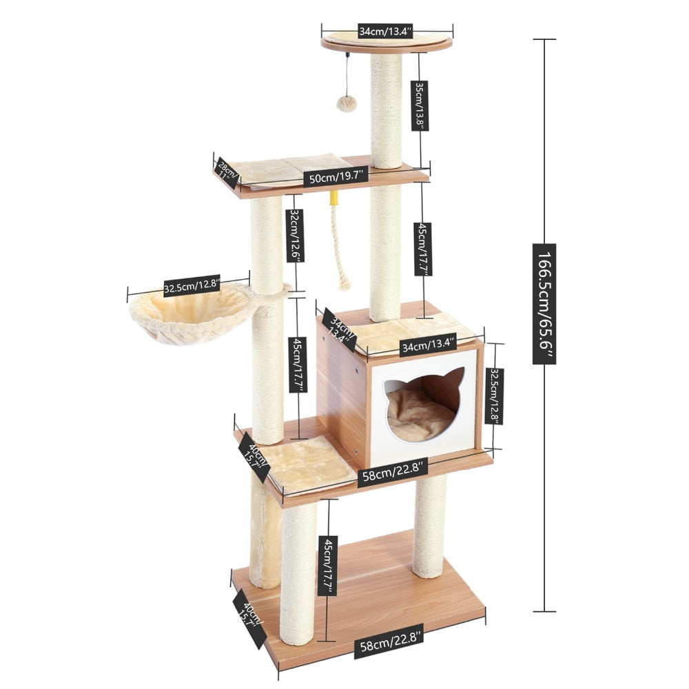 Wooden Large Hammock Cat Tree in Beige-1