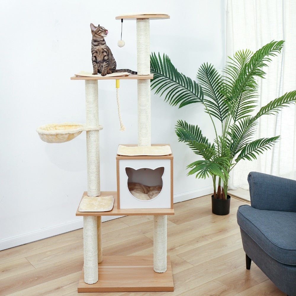 Wooden Large Hammock Cat Tree in Beige-3