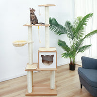 Thumbnail for Wooden Large Hammock Cat Tree in Beige-3