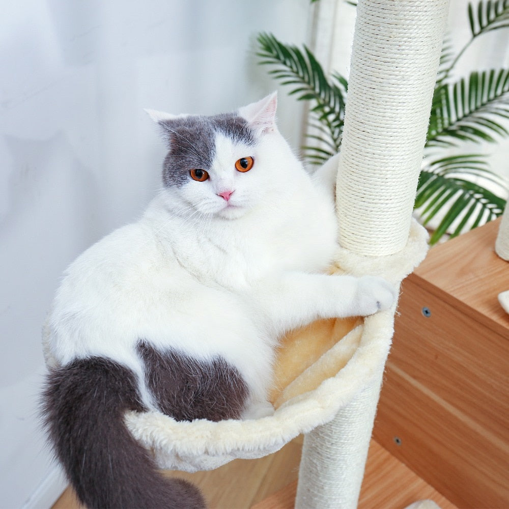 Wooden Large Hammock Cat Tree in Beige-2