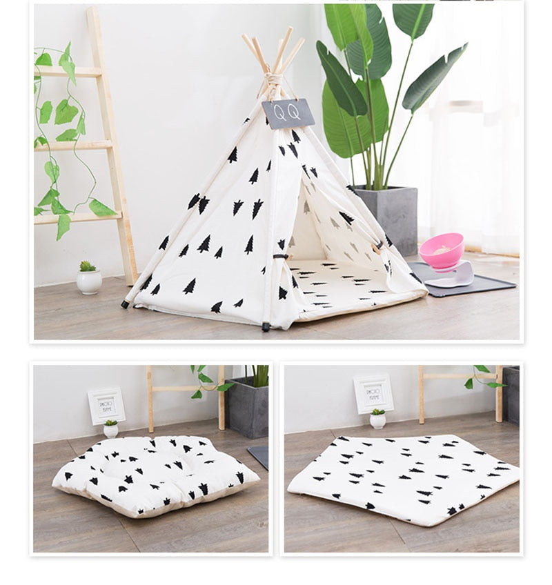 Forest Pet Teepee with Plush Cushion-1