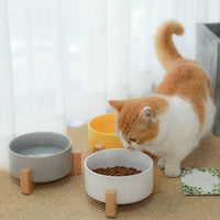 Thumbnail for Ceramic Bowl with Wooden Stand in Yellow-3