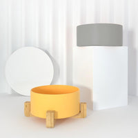 Thumbnail for Ceramic Bowl with Wooden Stand in Yellow-2