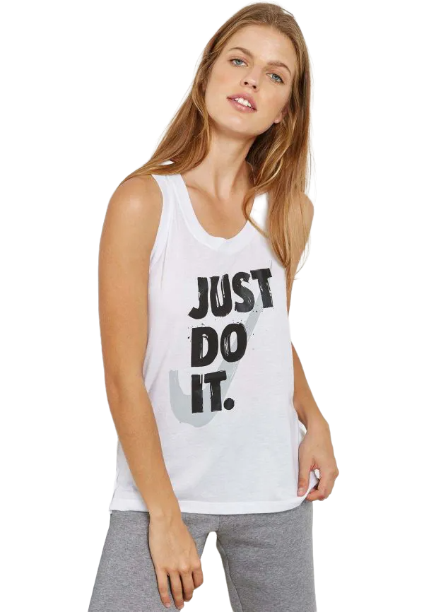 Nike Womens White 'Just Do It' Tank Top Comfy Active-0