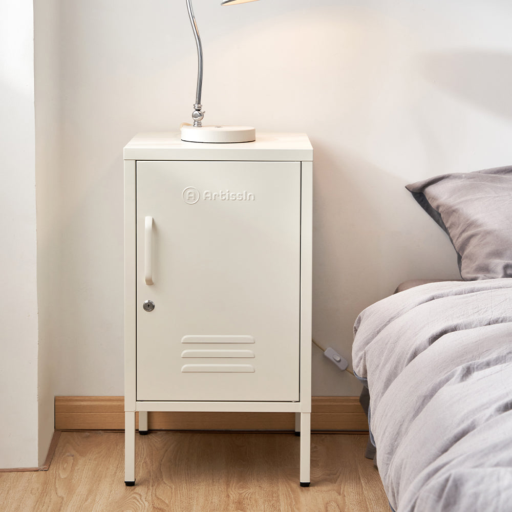 ArtissIn Metal Locker Storage Shelf Filing Cabinet Cupboard Bedside Table White