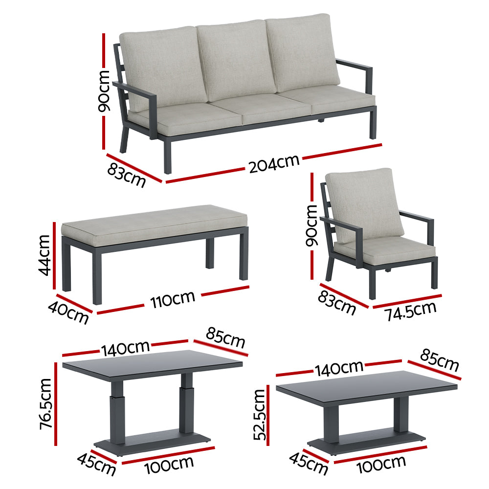 Gardeon Outdoor Sofa 7-Seater Lounge Set Garden Patio Aluminium Bench w/Cushions