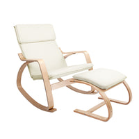 Thumbnail for Artiss Wooden Armchair with Foot Stool - Beige