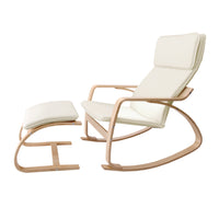 Thumbnail for Artiss Wooden Armchair with Foot Stool - Beige