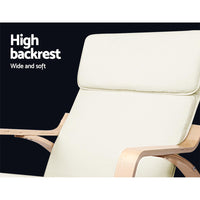 Thumbnail for Artiss Wooden Armchair with Foot Stool - Beige