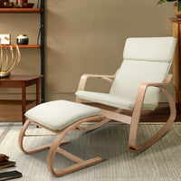 Thumbnail for Artiss Wooden Armchair with Foot Stool - Beige