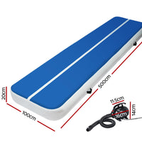 Thumbnail for Everfit 5X1M Inflatable Air Track Mat 20CM Thick with Pump Tumbling Gymnastics Blue