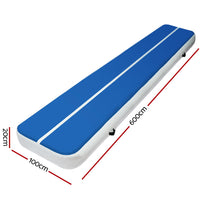 Thumbnail for 6m x 1m Inflatable Air Track Mat 20cm Thick Gymnastic Tumbling Blue And White